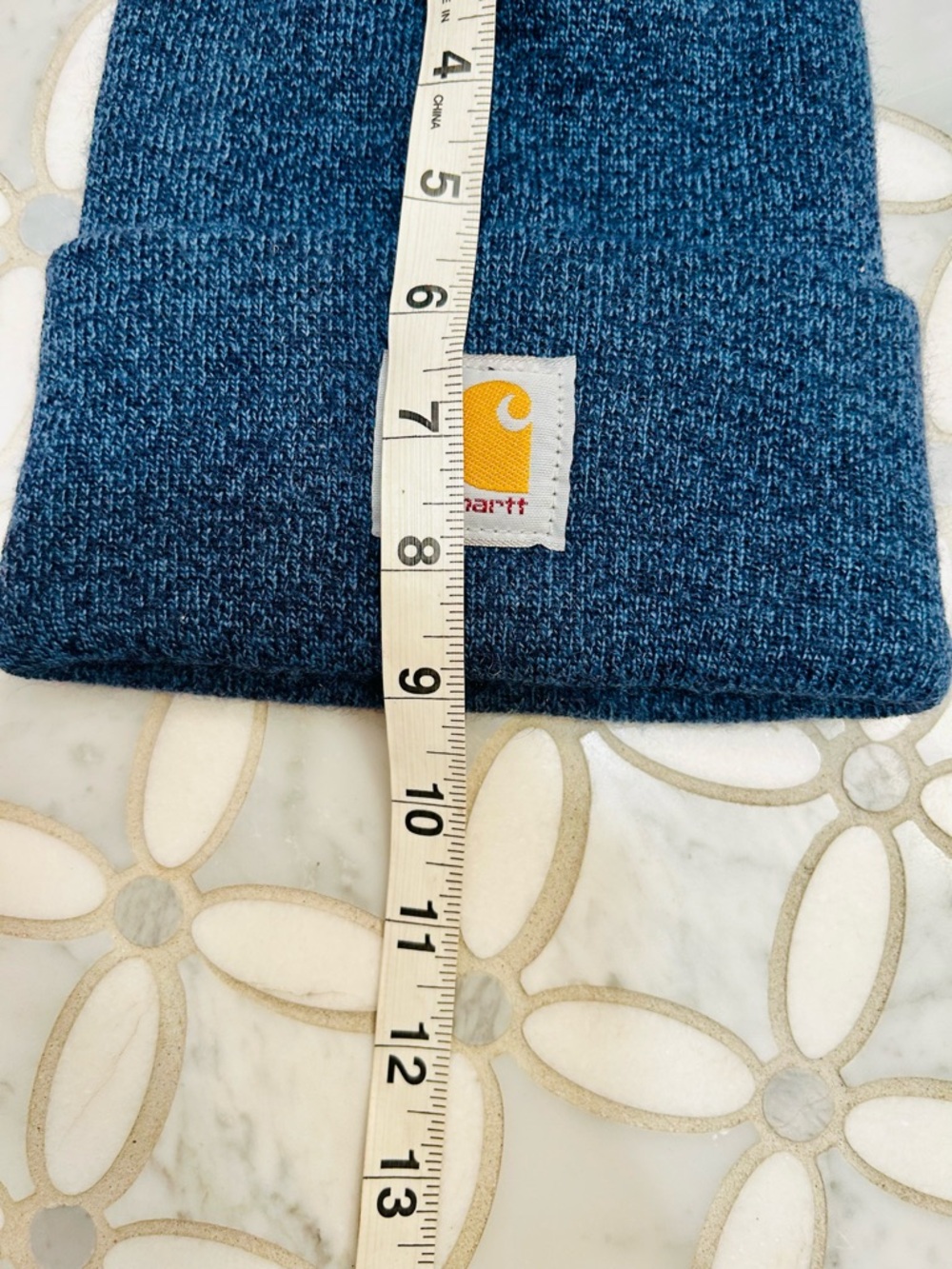 Carhartt Heather Blue Cuffed Beanie Logo Men’s One Size A18 Acrylic Watch Hat - Picture 6 of 7